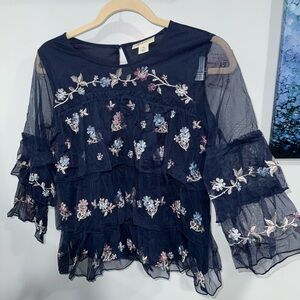 I am selling Style & Co. | Tops | New Style Co Sheer Sleeveless Ruffle Front